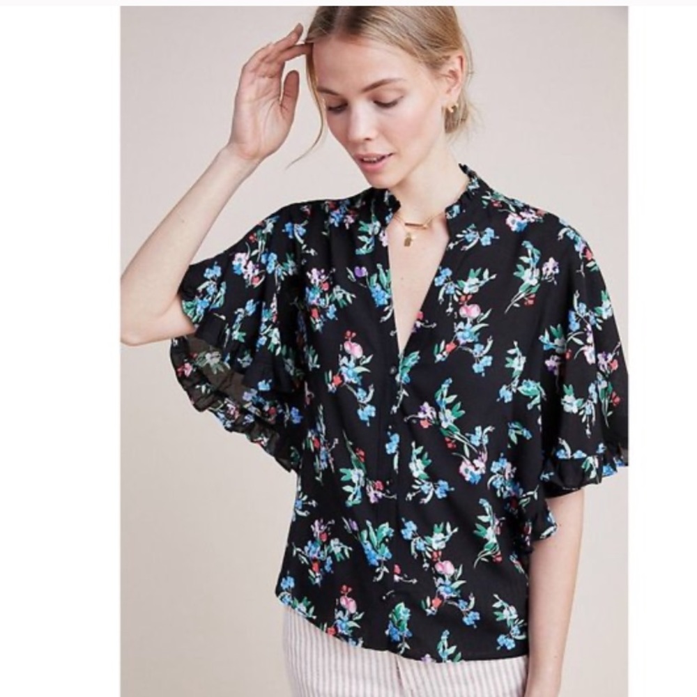 Anthropologie Maeve Flutter Sleeve blouse